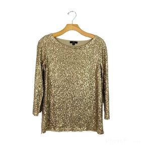 J.Crew Gold Sequin 3/4 Sleeve Boatneck Top Small